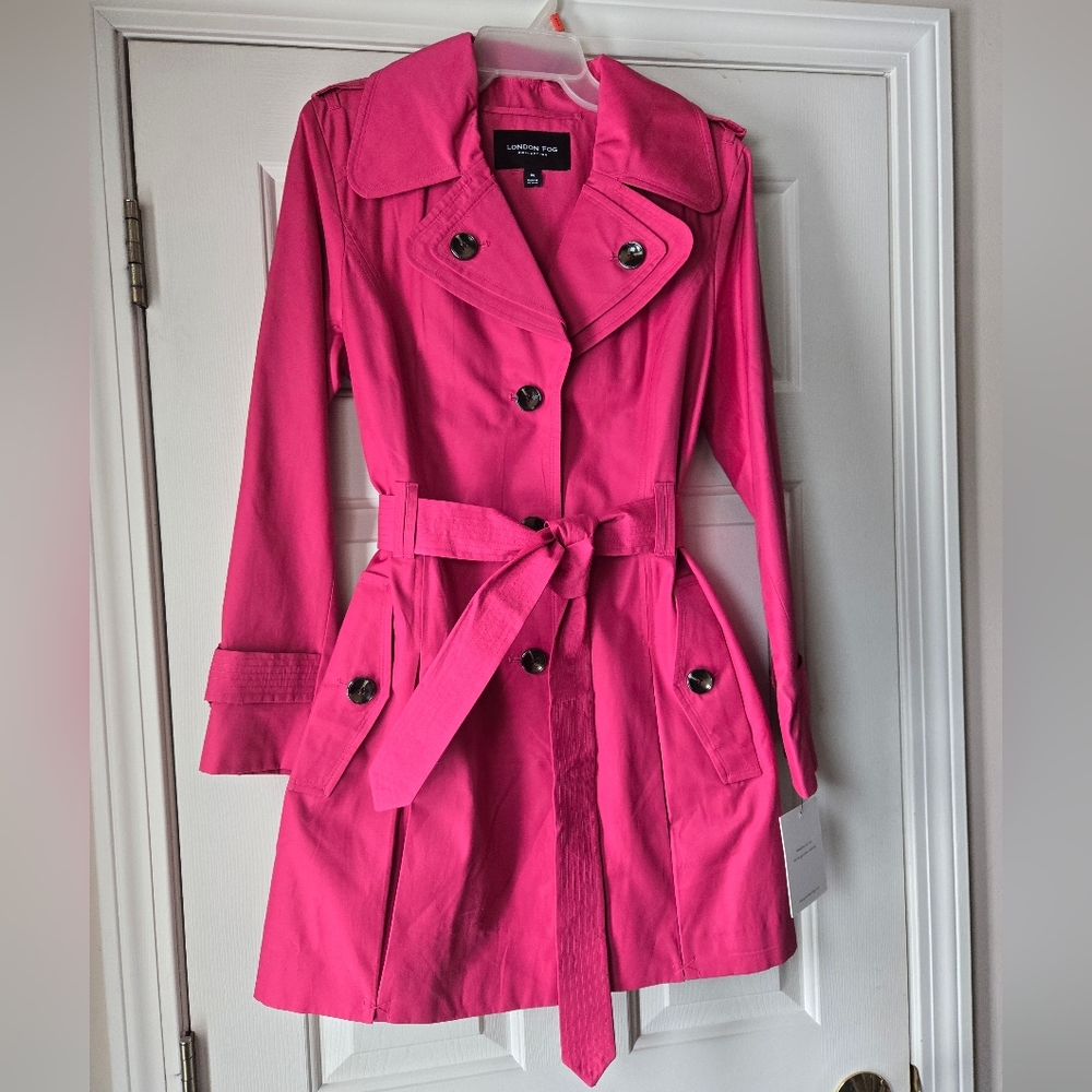 London Fog Vibrant Pink Trench Coat Sz M NWT